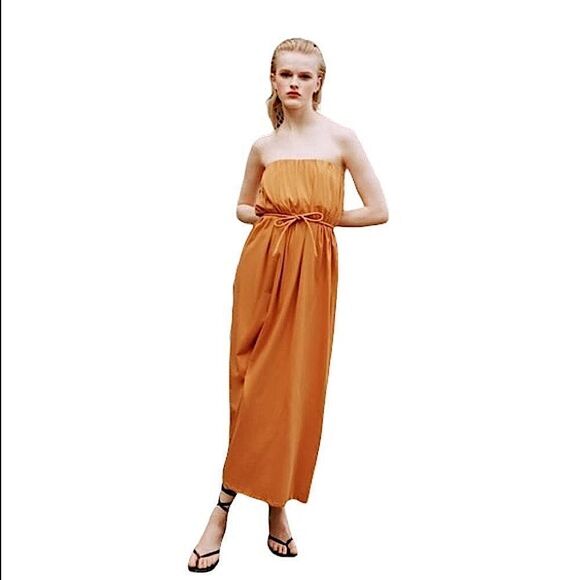 Zara orange strapless tube maxi t-shirt dress. Small, built in tube bra. No belt - Picture 2 of 3